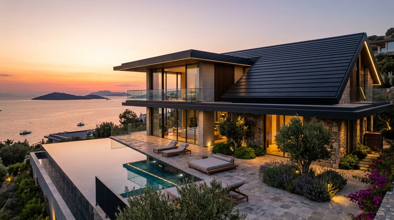 Lüks Bodrum Villası BIPV Estetik Çatı Güneş Paneli
