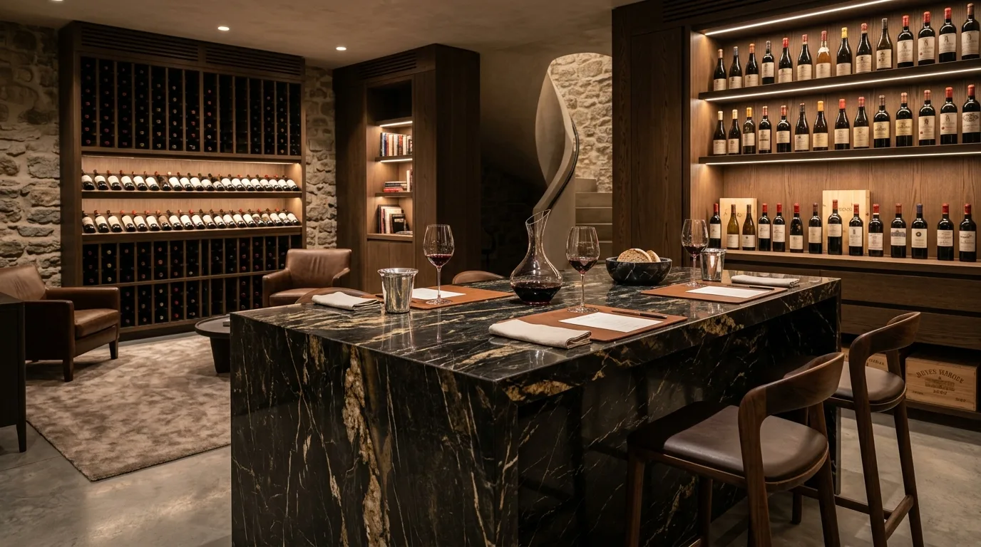 Mermer tadım adası ve mahzen lounge